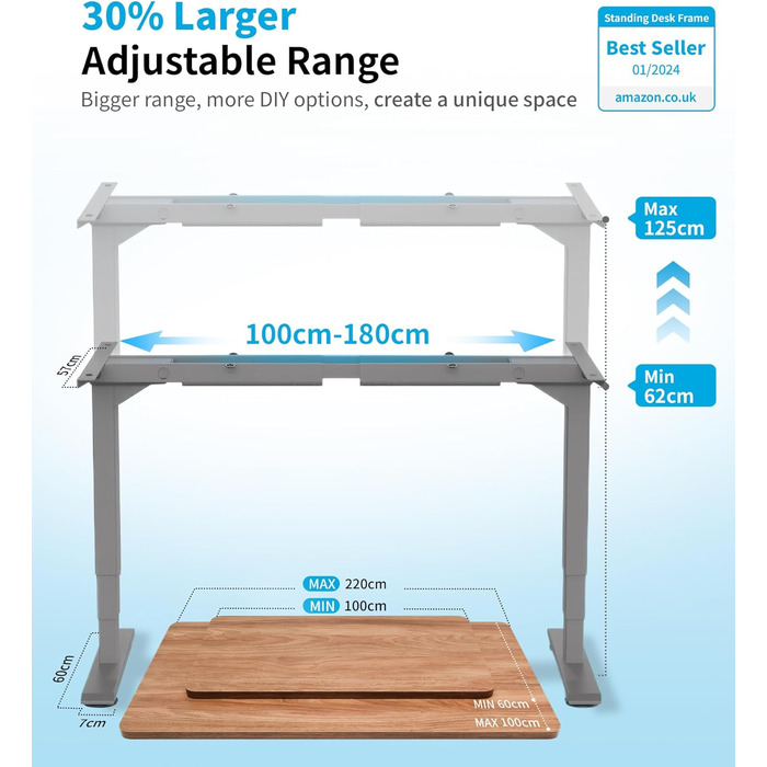 Електричний регульований стіл MAIDeSITe T2 Pro Plus сірий: 2 мотори, 4 пам'яті, нагадування про зміну положення