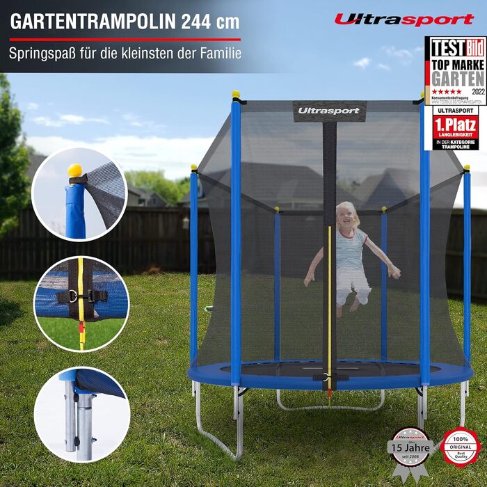 Батут Ultrasport Uni-Jump 460 см для дітей та дорослих (до 150 кг) з сіткою, захисним покриттям та комплектом для монтажу | Садовий батут