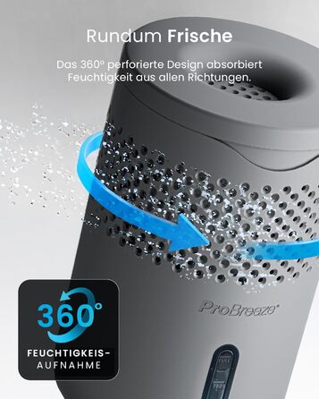 Зволожувач повітря Pro Breeze Osmo – безшумний, з можливістю поповнення – для дому, спальні, шафи, авто – міні-зволожувач без живлення – таблетка 700г (до 100 днів) сірий
