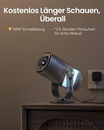 Портативний проєктор Dangbei Freedo з акумулятором, 450 ISO люмен, Google TV & Netflix, Dolby Audio, 1080P, HDR10, 165° нахил, Smart проєктор з WiFi & Bluetooth для дому та відпочинку на природі, 2,5 години роботи, з чохлом