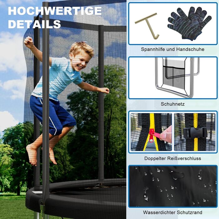 Батут Devoko вуличний Ø183/228/305/366/427 см, з сертифікатом GS, для дітей, садовий батут з сіткою, драбиною та захисним покриттям, чорний 228 см