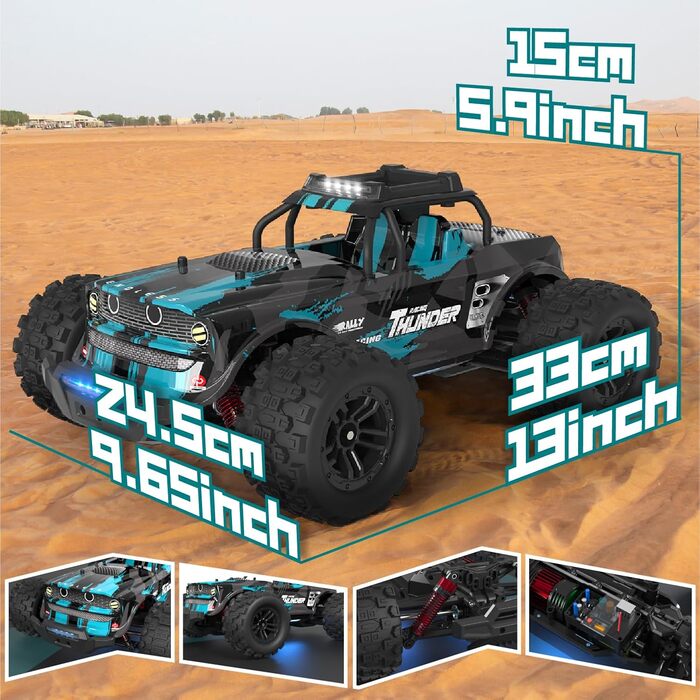 Радіокерований позашляховик Monstertruck 1:14 4WD 40 км/год з двома акумуляторами, світлодіодами, 2.4 GHz для піску, бруду - ідеальний подарунок для дітей та дорослих