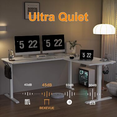 Електричний кутовий стіл BEXEVUE 160x140 см з регулюванням висоти, 3 пам'яті, антиколізійна система, для дому та офісу