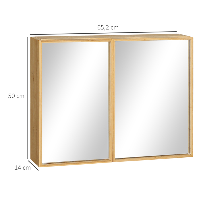 Шафа з дзеркальними дверцятами, з численними внутрішніми полицями та відділеннями, міцна конструкція з бамбукового дерева, розміри 65,2 x 14 x 50 см