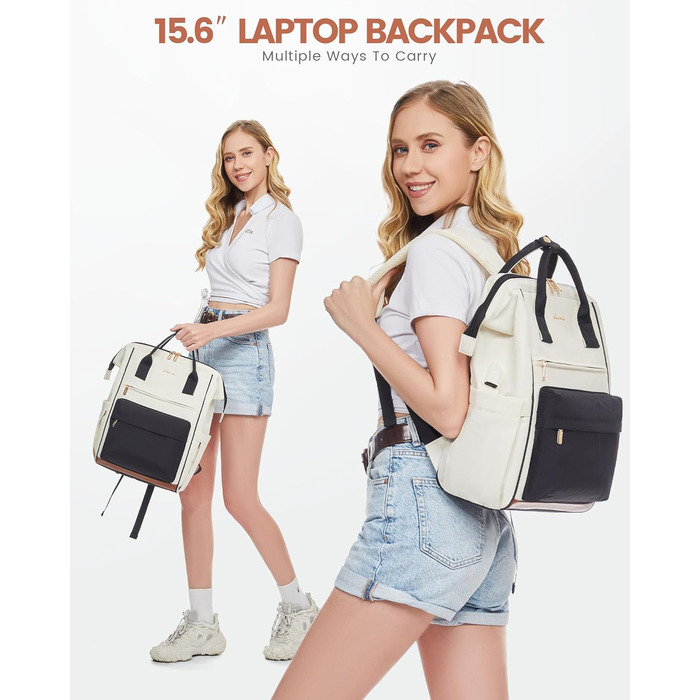 Сумка-рюкзак LOVEVOOK для жінок, для ноутбука, подорожей, роботи, школи, університету. Містка, водонепроникна, елегантна, бежева (15,6 дюймів)