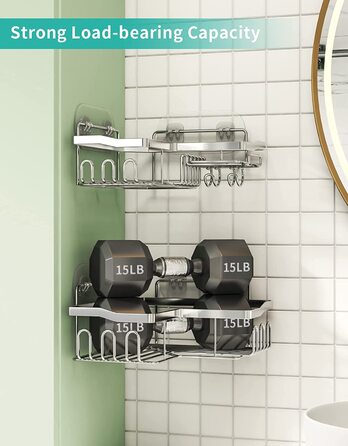 Душова кабіна HapiRm, душова кабіна без свердління, кутова душова кабіна з 11 гачками мильниця і тримач для бритви, душова кабіна з нержавіючої сталі для кухні у ванній, душова кабіна з 6 клеями, 2 шт. (срібло, 01)