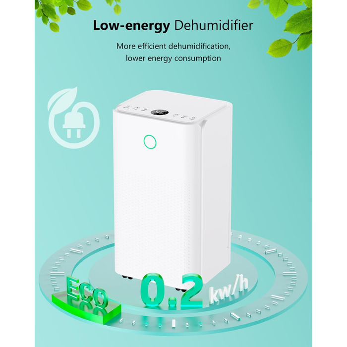 Електричний осушувач повітря 12л/день, тихий осушувач для дому, квартири, підвалу з 3 режимами, таймером 24г, автоматичною відтайкою та енергозбереженням