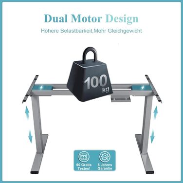 Електричний стіл Homall з регулюванням висоти, 2 мотори, підйом до 100 кг, телескопічний, пам'ять, захист від зіткнень, сірий
