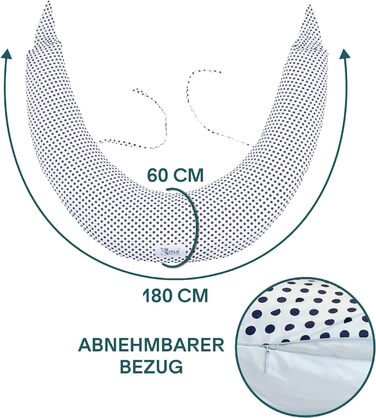 Подушка для годування KOALA BABYCARE XXL Подушка для вагітних Бічна подушка для сну зі 100 бавовняним чохлом - Сертифікований медичний виріб - Позиціонуюча подушка для дорослих - (сірий - білий) (X-великий, білий - блакитні точки)