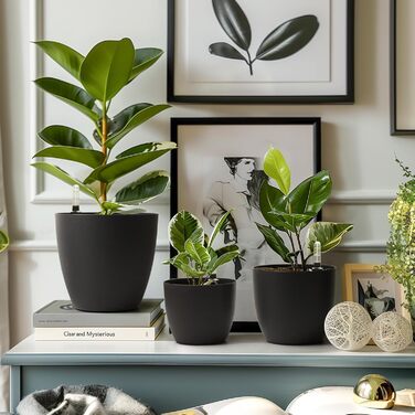 Набір горщиків для квітів T4U (4 шт.) з автополивом, індикатором води, 15 см, 22*21 см, чорний