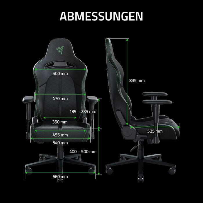 Геймінговий крісло Razer Enki X - комфорт на весь день (підтримка попереку, широке сидіння, оптимізована щільність, нахил до 152°) Зелений | Стандарт