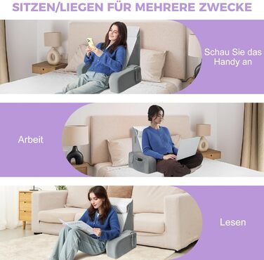 Велике подушко-крісло для читання Babenest з підлокітником, високоеластична піна, ергономічна підтримка спини, подушка для шиї та підголівник, подушка для рефлюксу для сну, ігор, перегляду телевізора для ліжка та дивану, білий та сірий