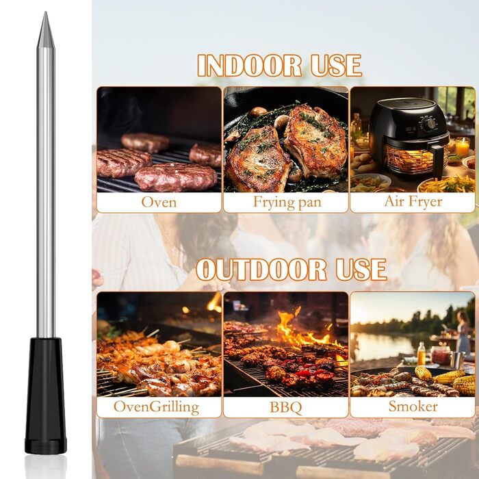 Бездротовий термометр для м'яса DAWRIS з Bluetooth, 100 м, IPX7, для приготування на грилі, барбекю, духовці, ротисерії, копчення