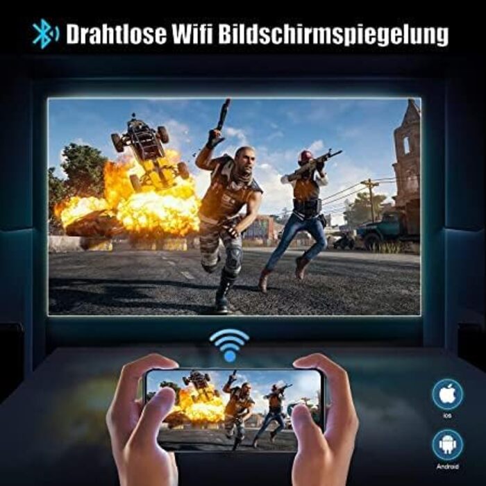 Проектор Beamer Full HD 1080P, 1200 ANSI люмен, 5G WiFi, Bluetooth, підтримка 4K, LED, для домашнього кіно, сумісний з Fire Stick, смартфоном, PS5, чорний