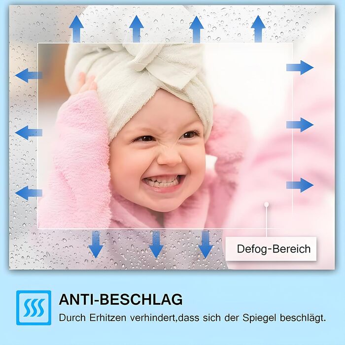 Дзеркало для ванної кімнати MIQU LED 60x50 см з підсвічуванням, тепле/холодне світло, регулювання яскравості, антизапар, прямокутна форма