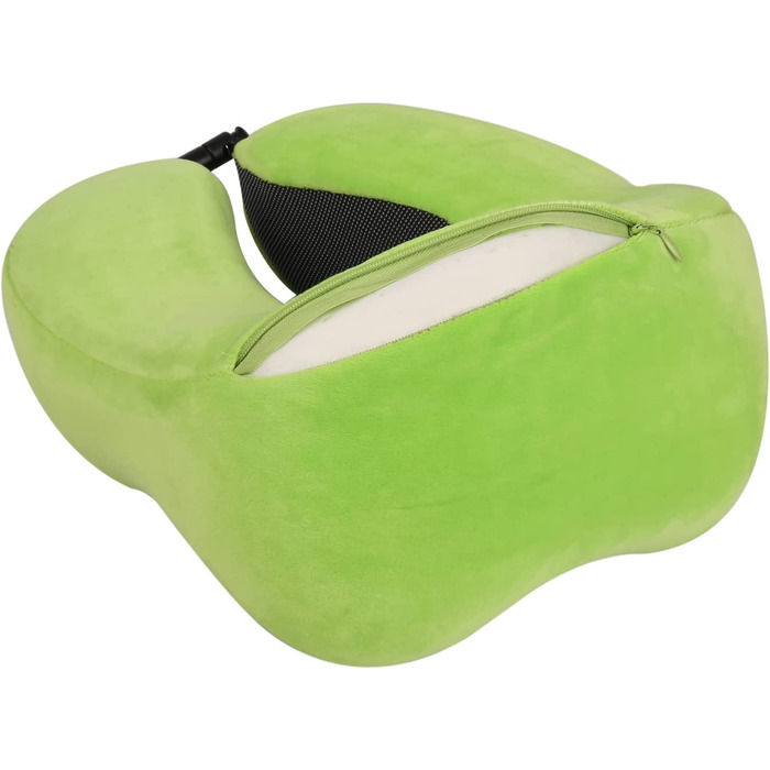 Набір подушок для шиї WELLGRO з 3D маскою для сну і затичками для вух - знімний чохол - Застібка-блискавка з піноматеріалу з ефектом пам'яті - в комплекті. Сумка для зберігання - Дорожня подушка-вибір кольору, Колір (зелений)