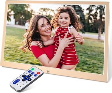 Цифровий фоторамка TSITSC 8.7 дюйма, IPS-екран 1024*768, календар, музика, фото/відео програвач, підтримка USB/SD, з пультом дистанційного керування (Чорний) (12 дюймів Золотий)