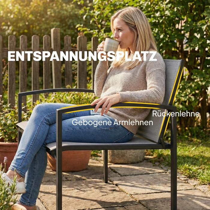 Вулична лавка для двох, металева, стійка до погодних умов, з дихаючою поверхнею сидіння та вигнутими підлокітниками, 112 x 66 x 80 см, сіра