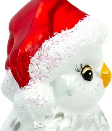 Підвіска у вигляді сови SIKORA BS710 у вигляді капелюха Санта-Клауса, скляна фігурка, підвіска для різдвяної ялинки-Преміум-лінія, варіант білий