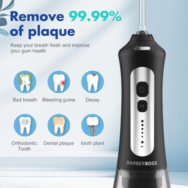 Електрична ірigator для порожнини рота BarberBoss QR-7024 (білий/чорний) - 5 режимів, 5 насадок