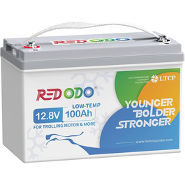 Акумулятор Redodo 12V 100Ah Plus LiFePO4 з BMS 100A, вихідною потужністю 2560 Вт, 4000 циклів для автофургону, сонячної батареї, човна