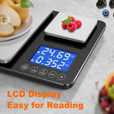 Цифрова кухонна вага 15 кг / 0,01 г, високоточна двозонна вага для кухні з функцією підсумовування, таруванням, 7 одиницями вимірювання, для приготування їжі та випічки, з батарейками (k600h-1)