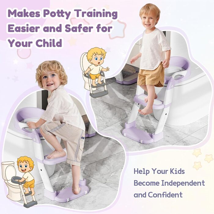 Універсальний дитячий сидіння для унітазу 3-в-1 з драбинкою, фіолетовий - тренажер для привчання до горщика для хлопчиків та дівчаток