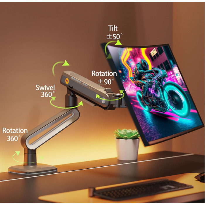 Кріплення для монітора NB Ergonomic A6 сірого кольору, підходить для моніторів 27-50 дюймів, навантаження до 18 кг, VESA 75/100 мм