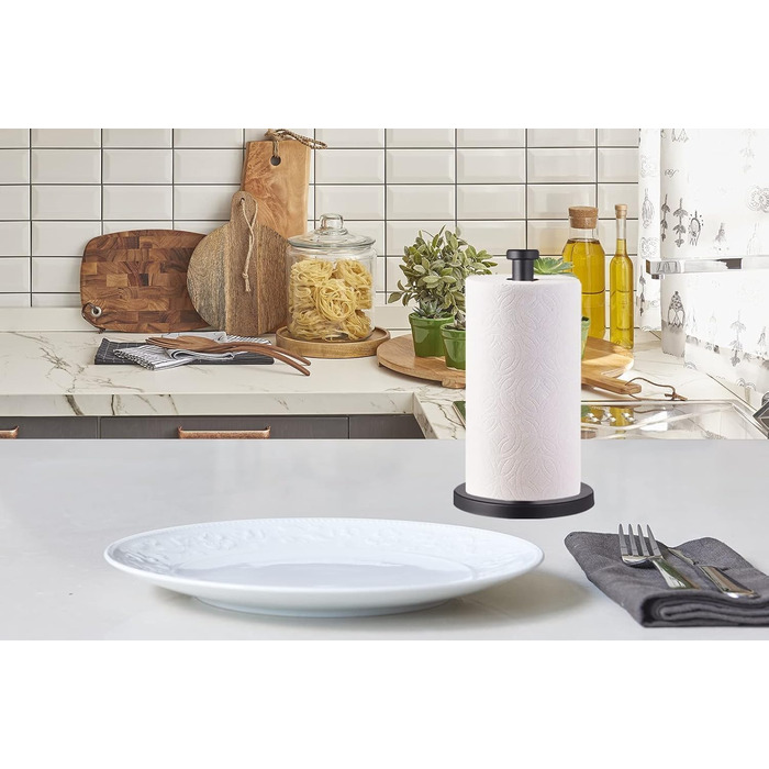 Тримач для паперових рушників на стільницю з мармуровою основою, стійкий диспенсер для кухні та ванної кімнати, чорний