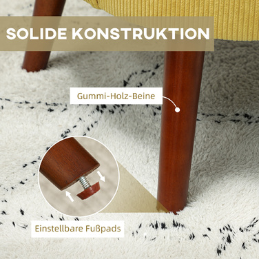 HOMCOM Сучасне крісло з підлокітниками, акцентне м'яке крісло з підтримкою попереку, ніжки з каучукового дерева, жовте