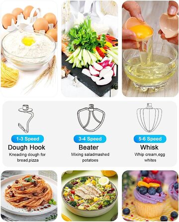 Кухонна машина 9.5л з планетарним міксером, 1500W, DOBBOR, з набором насадок (міксер, гак для тіста, вінчик), 7 швидкостей, синій колір