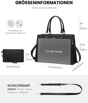 Сумка для ноутбука 17 дюймів LOVEVOOK: жіноча сумка-шоппер, робоча/шкільна сумка, велика сумочка на плече, чорна