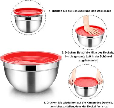Набір мисок Homikit з нержавіючої сталі: для приготування, випічки та сервірування. 6.5/4.5/2/2.5/1.5/1.2/0.8 л (Червоний, 7)