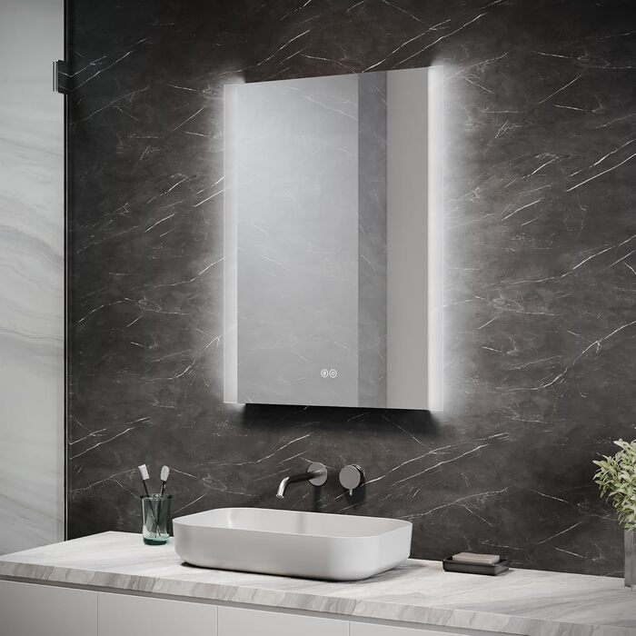 LED дзеркало для ванної кімнати Badspiegel 60x80 см з підсвічуванням, сенсором та протизапарюванням, IP44, 3 колірні температури, модель J