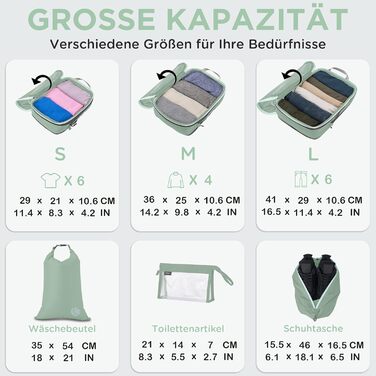 Набір компресійних органайзерів для одягу та валізи Cipway, ультралегкі пакувальні куби для подорожей та рюкзака, 8 шт, шавлієво-зелений