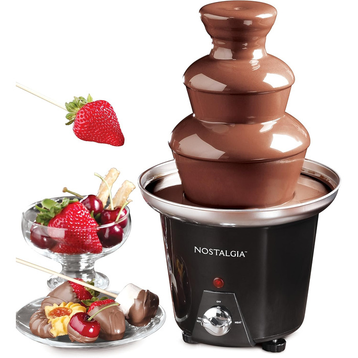 Шоколадний фонтан Nostalgia 3-ярусний електричний для вечірок – розтоплює сир, кесо, цукерки та лікер. Ідеально для занурення фруктів, овочів та іншого. Чорний колір.