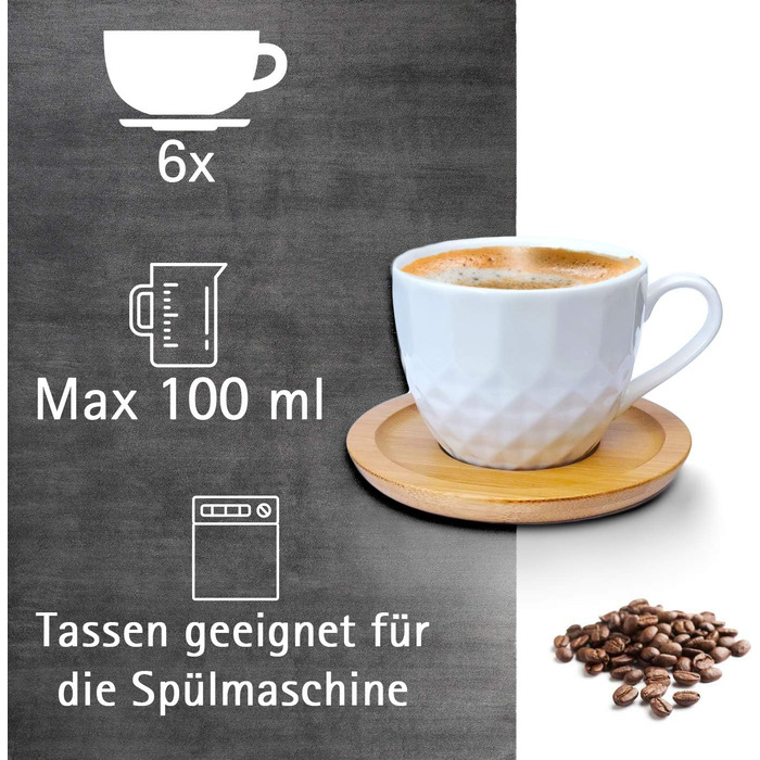 Набір чашок для кави 6 чашок (100 мл) 6 підставок, Wood Look, Порцеляна, Білий, Модель 3