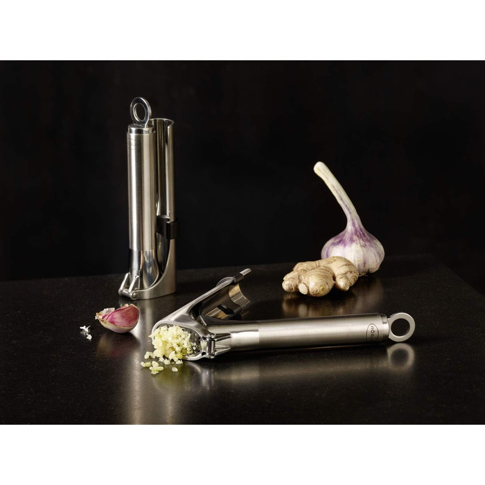 Прес для часнику та імбиру RÖSLE, професійна якість, нержавіюча сталь 18/10, з розкладним ситом, для посудомийної машини, сріблястий
