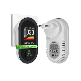 Датчик виявлення CO та газу MOES з вилкою, 4-в-1: CO-детектор з датчиком температури та вологості, акустичний сигнал для LPG, пропан, метан, етан та CO. Підходить для дому та автокаравану. 1 шт.