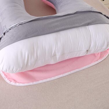 Подушка для вагітних SHANNA U-подібної форми XXL, велика подушка для годування бічна подушка для сну, подушка для тіла U-подібної форми зі знімним і миється чохлом, Подушка для вагітних 70 * 145 см Shuangpin Порошково-сіра оксамитова наволочка