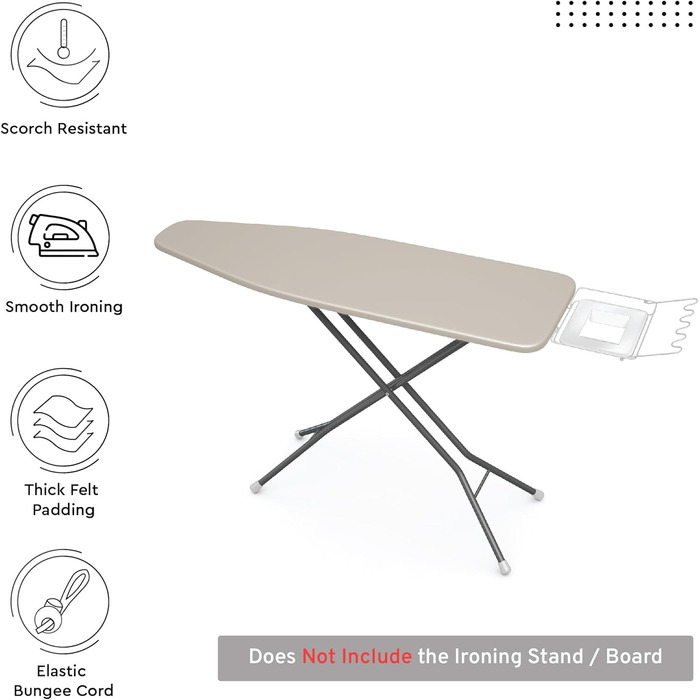 Чохол для прасувальної дошки Encasa XO з товстим 4 мм фетровим наповнювачем - Бежевий, бавовна, еластичний (125x39 см), тепловідбиваючий
