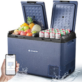Kühlbox AAOBOSI 95L з двозонним охолодженням, електрична, з керуванням через додаток, IPX4, 12V/230V, -20°C до 20°C. Ідеально для авто, вантажівки, човна, кемпінгу, риболовлі та активного відпочинку