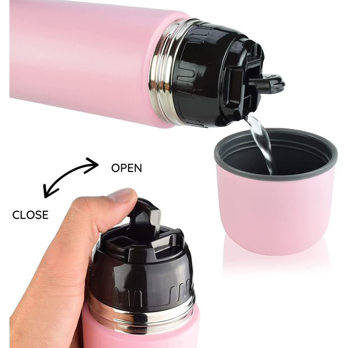 Термос Milu Термос Термос ізольована пляшка 1 л, 750 мл, 500 мл-ізольована пляшка для пиття з нержавіючої сталі, 100 герметичність, ізоляція з подвійними стінками (рожевий, 750 мл)