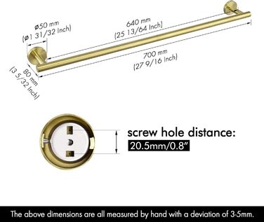 Тримач для рушників KES, стійка для рушників, нержавіюча сталь SUS304, настінний, 70 см, щіткова обробка, A2000S70B-2