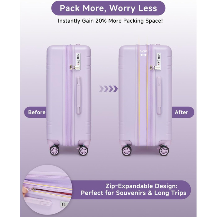 Набір валіз Sea Choice 3 шт. з жорстким корпусом, розширюваний, з TSA замком (фіолетовий)