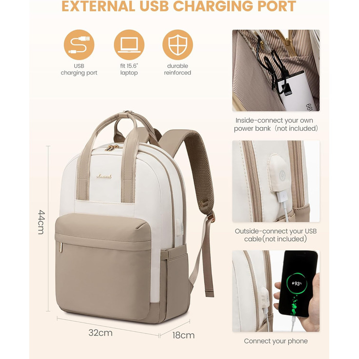 Сумка-рюкзак LOVEVOOK для жінок, з відділенням для ноутбука, водонепроникна, для подорожей, роботи, навчання, універсальна, 1-hellgrün-beige (15,6 дюймів, сіро-рожевий)