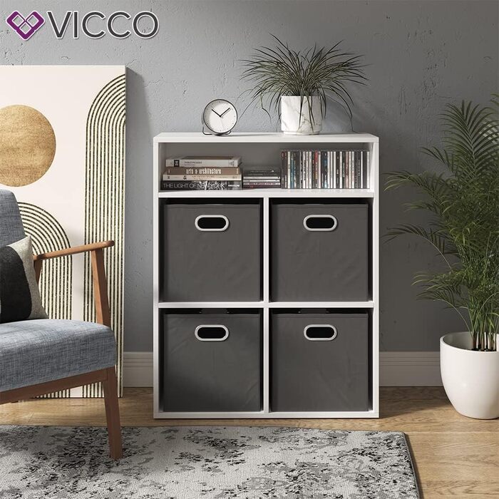 Книжкова шафа Vicco, Білий/Антрацит, 72 x 90,2 см з 4 відкидними коробками