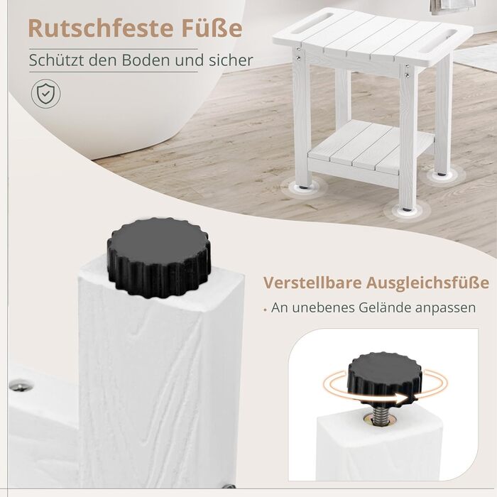 Лавка для душу LUE BONA HDPS з підставкою для гоління ніг, водонепроникний стілець для ванної кімнати, стійкий до погодних умов, з антиковзким покриттям та ручками, для внутрішнього та зовнішнього використання (білий)