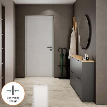 Взуттєва шафа Planetmöbel, вузька, з 6 полицями, 60 x 23 x 118 см, біло-сіра (2 дверцята, чорний)