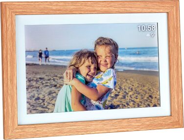 Цифровий фоторамка TFA Dostmann 10 дюймів з Wi-Fi, FRAMEO App, сенсорний екран, підтримка USB/Micro SD, дерев'яний корпус (MDF), коричневий